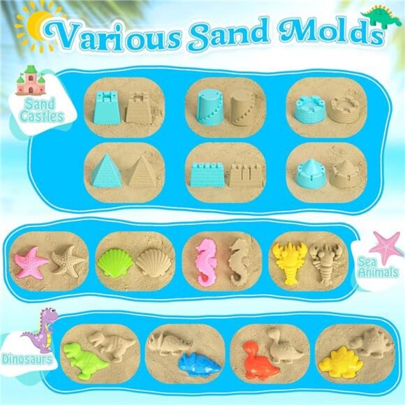 Collapsible Beach Toys for Kids, Sand Bucket and Shovels Set with Mesh Bag - Picture 5 of 8